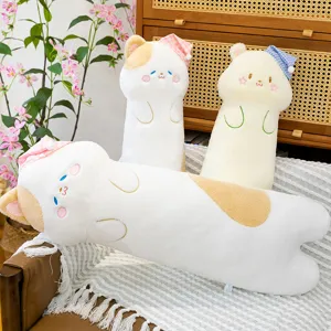 Cute Cat Long Pillow Plush Toy Stuffed Animal Soft Sleeping Pillow Bedside Cushion Sofa Decorative Toy