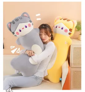 Cute sleepy cat plush toy long body pillow soft stuffed animal doll birthday gift for girls