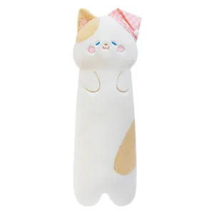 Cute cat long plush body pillow soft sleeping toy for comfortable bedroom sofa.