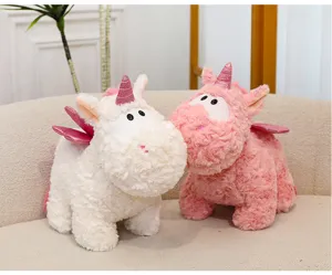 Grazioso peluche unicorno soffice con grandi occhi e ali, bambola di peluche morbida per regali.