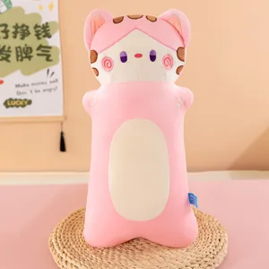 Cute sleepy cat plush toy long bolster pillow for kids girls birthday gift home decor