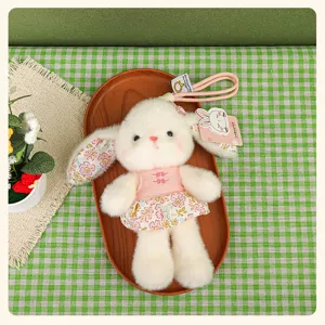 Adorable pendentif lapin en peluche avec robe florale chinoise douce poupée cadeau