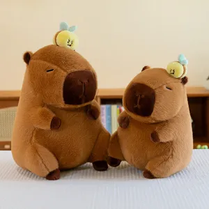 Simpatico Peluche Capibara Bambola Animale con Piccola Decorazione Ape Morbido Cuscino Abbraccio Giocattolo Compagno per Regali Ragazze