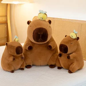 Simpatico peluche capibara con ape sulla testa, morbido cuscino bambola regalo per ragazze