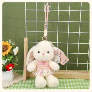Joli pendentif lapin en peluche robe fleurie style chinois mignon jouet cadeau de sac