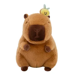 Simpatico peluche capibara con ape in testa, morbido giocattolo di peluche imbottito per ragazze.