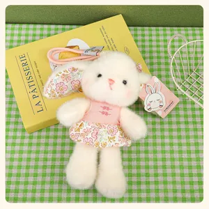 Nouveau style chinois robe florale peluche lapin pendentif mignon animal en peluche sac