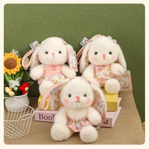 Pendentif jouet lapin peluche robe florale style chinois jolie poupée en peluche sac charme