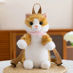Cute plush cat backpack for kids and girls, soft kitten rucksack animal cartoon school bag.