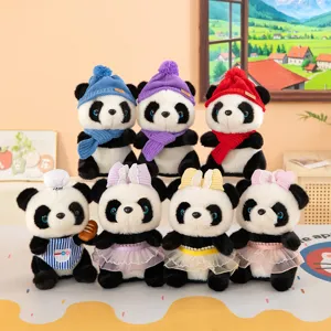 Simpatico panda di peluche giocattolo con cappello lavorato a maglia regalo decorativo