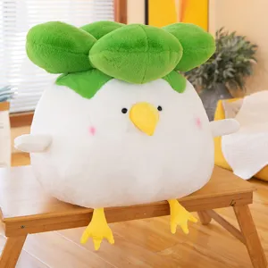 Cute garlic bird plush toy, soft stuffed vegetable chick doll for hugging and sleeping gift.