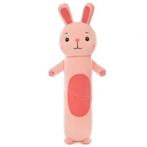 Pink cylindrical bunny plush pillow long bolster cute stuffed animal toy for bed sleeping