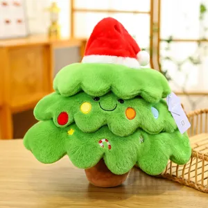 Niedlicher Weihnachtsbaum Plüschtier mit Weihnachtsmütze, weiche Kuschelpuppe für Geschenke.