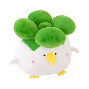 Cute garlic bird plush toy, soft stuffed animal doll with green bulb, perfect gift for kids and girls.