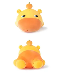 Cute capybara plush toy with orange on head soft stuffed animal pillow for kids gift 1pc