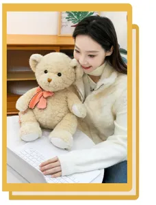 Plush teddy bear detail shot, soft material and cute bow tie design for cozy hugging moments.