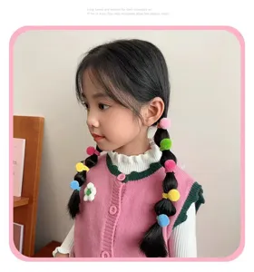 Mini elastici per capelli con pon pon in peluche colorati per bambini, simpatiche corde per capelli.