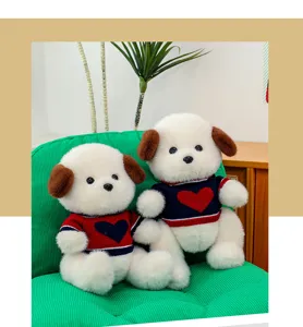 Cute plush dog toy with knit sweater, soft stuffed animal doll for kids gift and home decor.