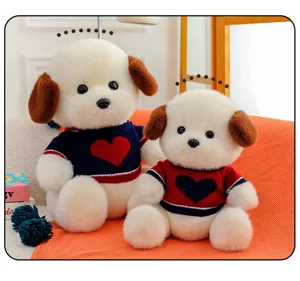 Cute plush puppy toy set with knitted heart sweaters, soft stuffed animal doll for kids gift.