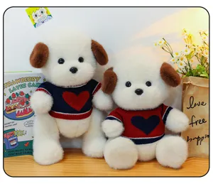 Cute knitted heart sweater teddy dog plush toy joint movable stuffed doll for home decor kids gift