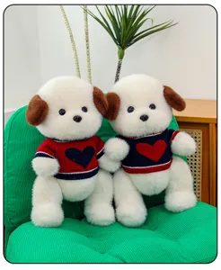 Detailed plush dog toy with cute sweater and movable joints, perfect cute room decor.