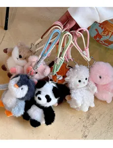 Cute cartoon animal plush pendant keychain set for car interior decoration and gifts.