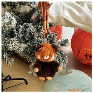 Cute plush animal keychain pendant, soft fluffy toy decoration for car keys and bags.