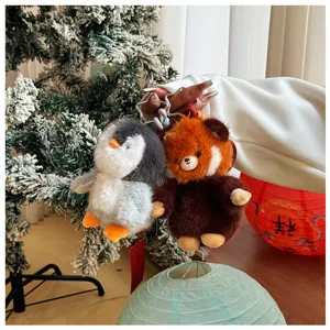 Cute plush animal keychain set, sweet penguin and red panda plush pendants for keys bags.