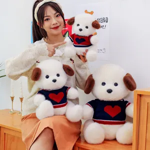 Cartoon Heart Sweater Teddy Dog Plush Toy Joint Movable Cute Stuffed Animal Doll Home Decor