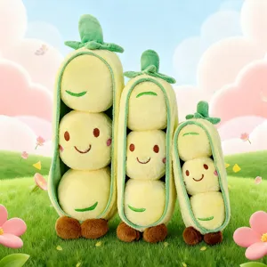 Süßes Erbsenschote Plüschtier Gesteppte Gemüsepuppe Cartoon Lächeln Erbsen Kissen Weiches Kissen Kinder Geburtstagsgeschenk