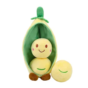 Süßes Erbsenschote Plüschtier mit lächelnden Gesichtern, weiches Kuschelkissen für Kinder Deko.