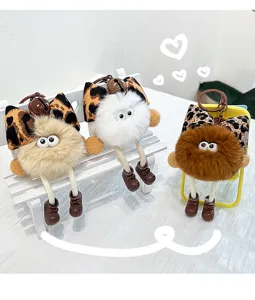 Cute cartoon plush ball keychain fluffy bag pendant cute doll lovely animal key ring decor gift