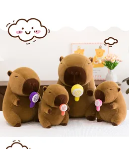 Simpatico peluche capibara con lecca-lecca morbida bambola di peluche regalo per bambini amici