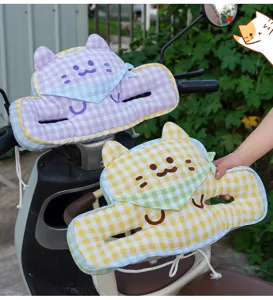 Cute cartoon cat anti-collision cushion for electric scooter, soft plaid safety head pad.