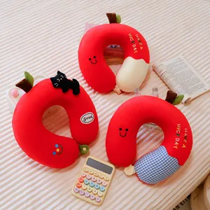 Cuscino da viaggio a forma di mela con gatto di peluche, comodo supporto per collo in memory.
