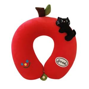 Cuscino da collo a U gatto nero mela cartone animato morbido peluche poggiatesta viaggio