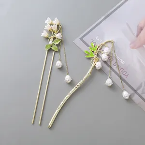 Lily of the valley tassel hairpin metal hair stick ancient Chinese Hanfu hair accessories