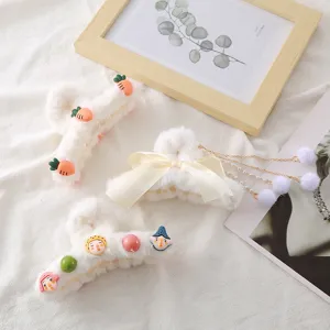 Fluffy plush hair claw autumn winter large shark clip cute cartoon hairpin for women daily use.