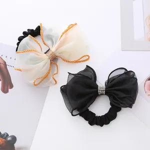 Chouchou en Organza pour Femmes Nœud en Strass Grand Accessoire de Cheveux Élégant Support de Queue de Cheval Coiffure Quotidienne