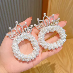 Kids pearl crown hair tie cute rhinestone hair scrunchie girls princess hair accessories