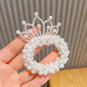Kids crown pearl hair tie sparkling rhinestone elastic hair band cute hair accessories for girls