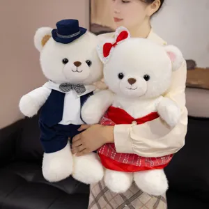 Cute Cartoon Couple Bear Plush Toys Wedding Dress Doll Romantic Bedding Gift Soft Stuffed Animal Toy
