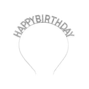 Serre-tête joyeux anniversaire en strass argenté couronne accessoire de fête élégant