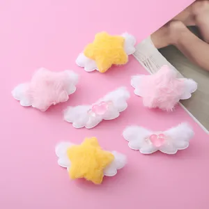 Cute Plush Star And Heart Hair Clip Sweet Angel Wings Side Hairpin Fluffy Winter Hair Accessories For Women