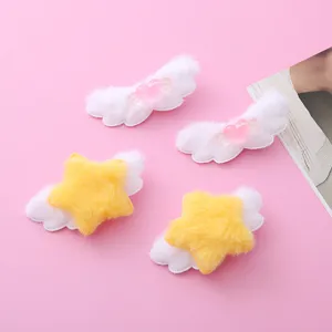 Cute plush star hair clips with transparent heart angel wings, sweet autumn winter hair accessories.