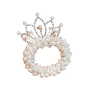 Kids pearl tiara hair ring cute rhinestone crown scrunchie for girls daily cute hairstyle styling accessory