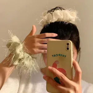 French Elegante Tassel Hair Scrunchie Sparkly Bright Silk Mesh Hair Tie Donne Accessori per Capelli Quotidiani Ponytail Holder