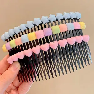 Cute children plastic insert hair comb with colorful star and heart bangs accessories.