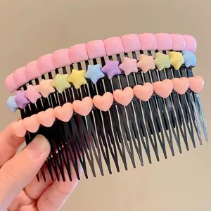 Cute multi-row hair comb with colorful stars and hearts for kids, perfect for styling bangs and hair.