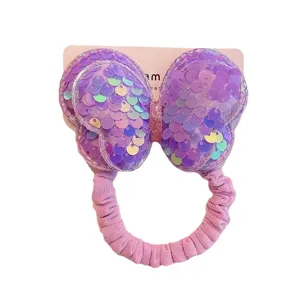Enfants violet paillettes nœud cravate cheveux mignon double couche brillant chouchou
